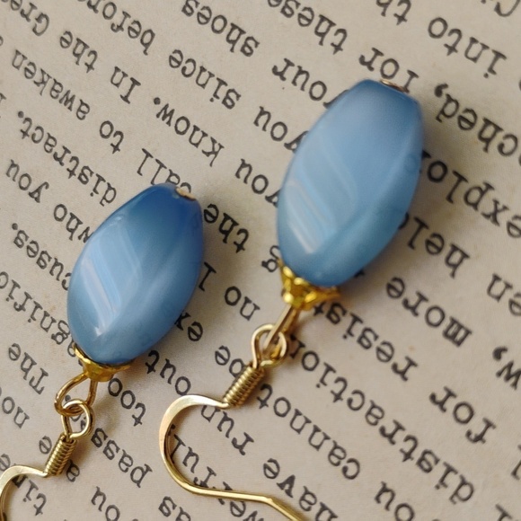 Princess Style Dainty Earrings Blue tone And Gold tone Accents - Picture 2 of 5